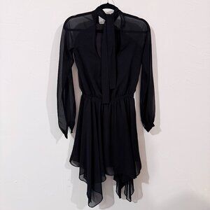 BCBGeneration Black Sheer Long Sleeve Dress – Size XXS, Asymmetrical Hem